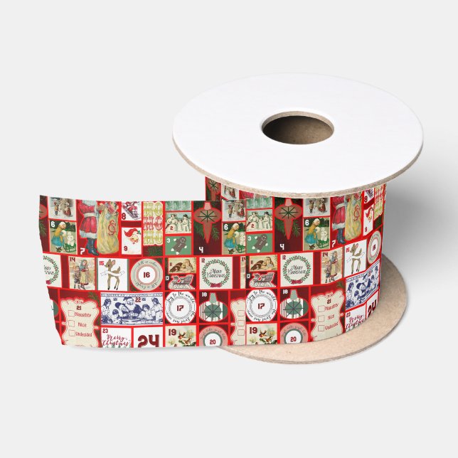 Ruban En Satin Carrés de l'illustration de Noël (Bobine)