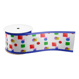 Ruban En Satin Carrés et cercles colorés, bleu