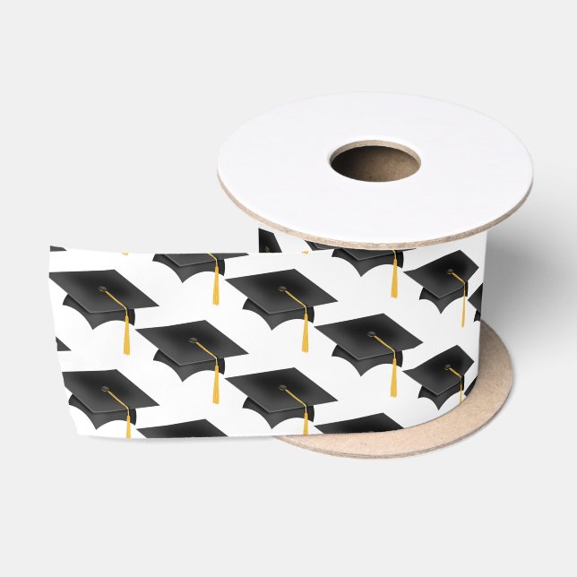 Ruban En Satin Cartes de Graduation Noires Sur Blanc (Bobine)