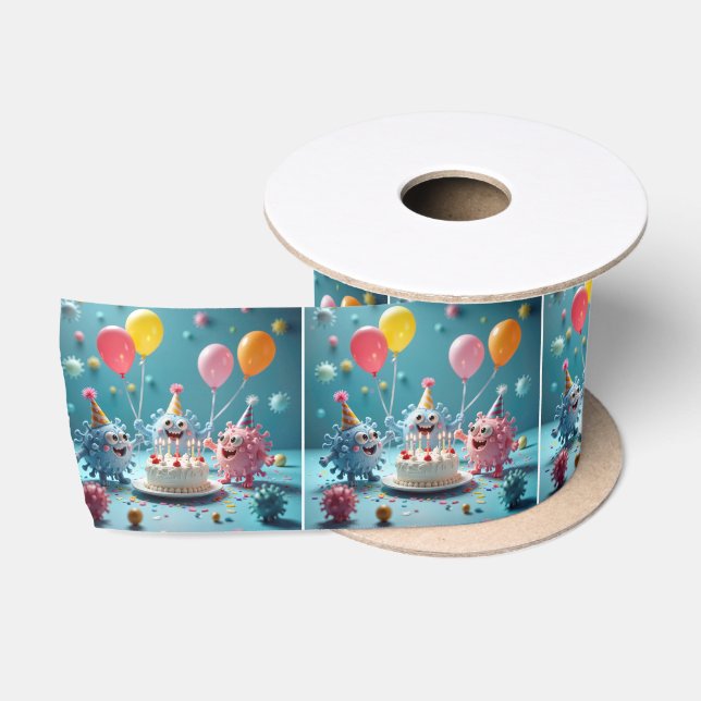 Ruban En Satin Cartoon Germs Celebrating a Birthday (Bobine)