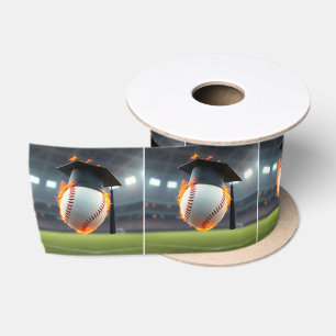 Ruban En Satin Casquette noire de graduation sur un baseball flam