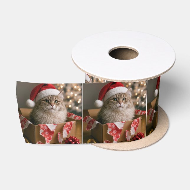 Ruban En Satin Cat In a Christmas Gift Box (Bobine)