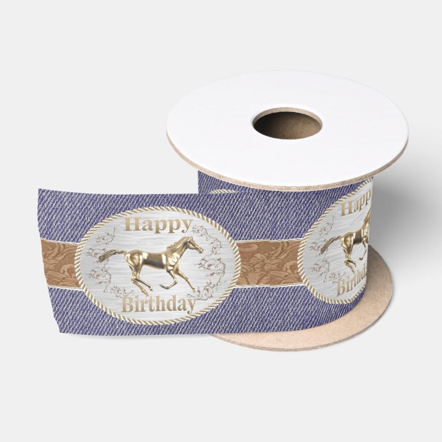 Ruban En Satin Ceinture Et Ceinture De L'Ouest Sur Denim Imprimer (Bobine)