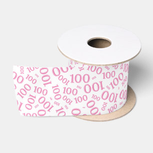 Ruban En Satin Centenaire Motif de chiffres modernes Blanc/Rose