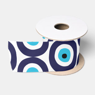 Ruban En Satin Cercles d'yeux mal Motif en Aqua White Navy Bleu