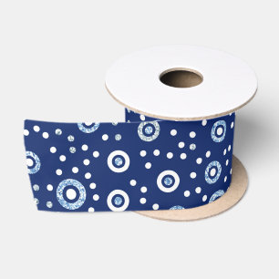 Ruban En Satin Cercles géométriques bleus doux Motif Océan