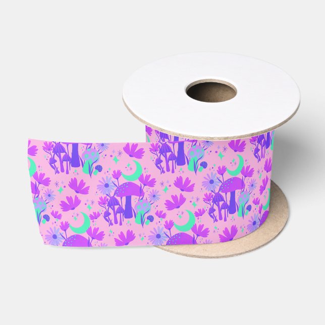 Ruban En Satin Champignons et fleurs - lavande rose & violet (Bobine)