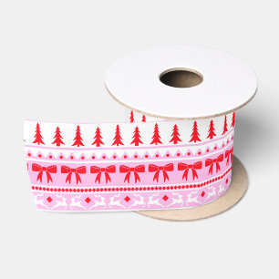 Ruban En Satin Chandail de Noël avec vaches, rennes, arbres