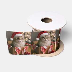 Ruban En Satin Chat dans une boîte de cadeau de Noël