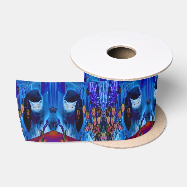 Ruban En Satin Chat de Siamese bleu Art animal Abstrait (Bobine)