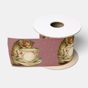 Ruban En Satin Chat Tasse à Thé Mignon Vintage Victorien Animal C