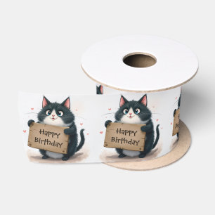 Ruban En Satin Chat Tuxedo Anniversaire Avec Coeurs Roses