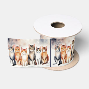 Ruban En Satin Chats Aquarelle Sur Neige