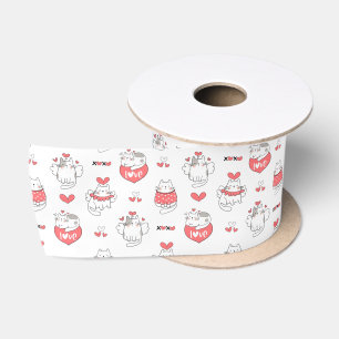 Ruban En Satin Chats et cœurs charmants et fantaisistes