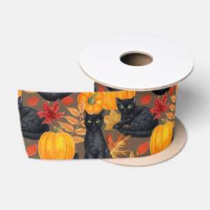 Ruban En Satin Chats noirs et citrouilles 2