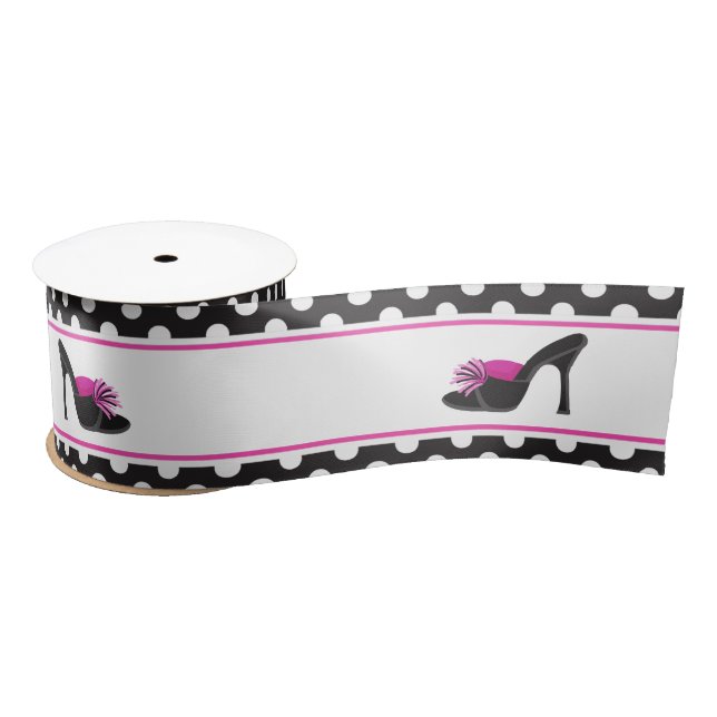 Ruban En Satin Chaussures talons noirs avec Pois noirs (Bobine)