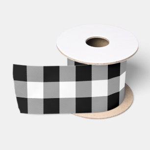 Ruban En Satin Chèque de bison noir et blanc