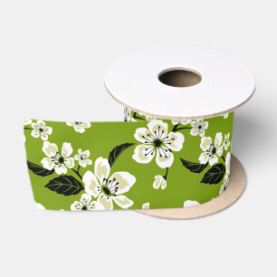 RUBAN EN SATIN CHERRY BLOSSOM - SAKURA (MATCHA GREEN)