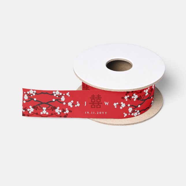 Ruban En Satin Cherry Blossoms double bonheur Mariage chinois (Bobine)