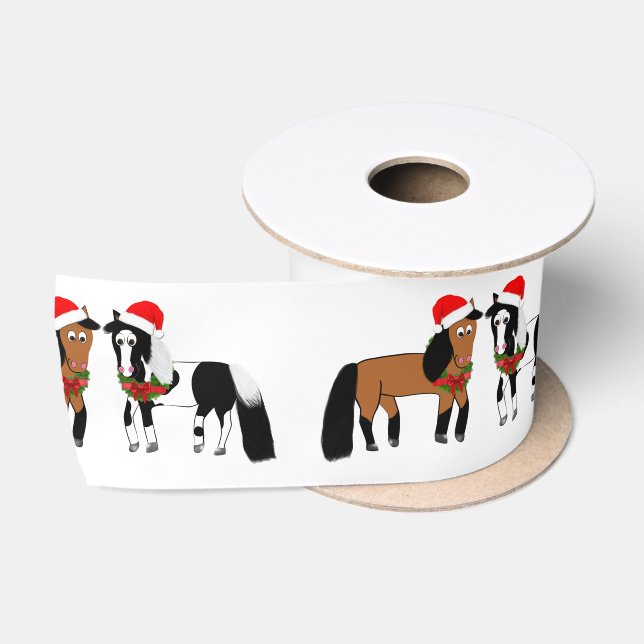 Ruban En Satin Chevaux de Noël (Bobine)