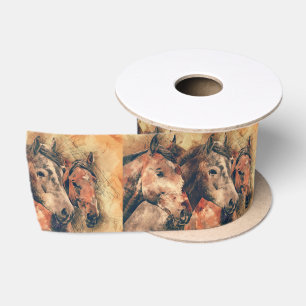 Ruban En Satin Chevaux Peinture d'aquarelle artistique