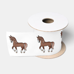 Ruban En Satin Chevaux Trotteurs Dessin Animé Mignon Brun Châtaig