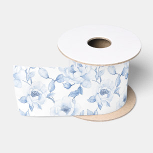 Ruban En Satin Chic Bleu Blanc Floral Fête de Mariage