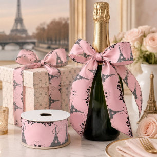 Ruban En Satin Chic français rose gris vintage paris tour eiffel