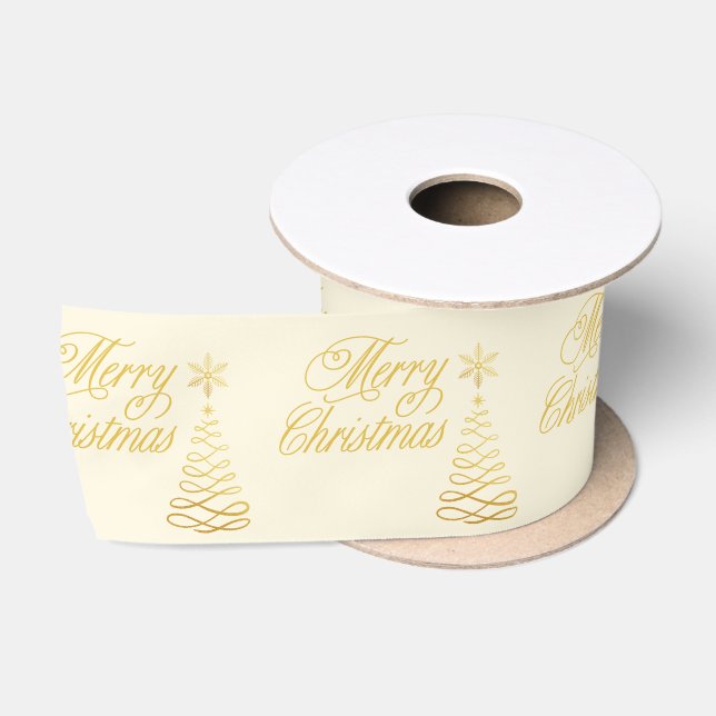 Ruban En Satin Chic Golden et crème Joyeux Noël Joyeux (Bobine)