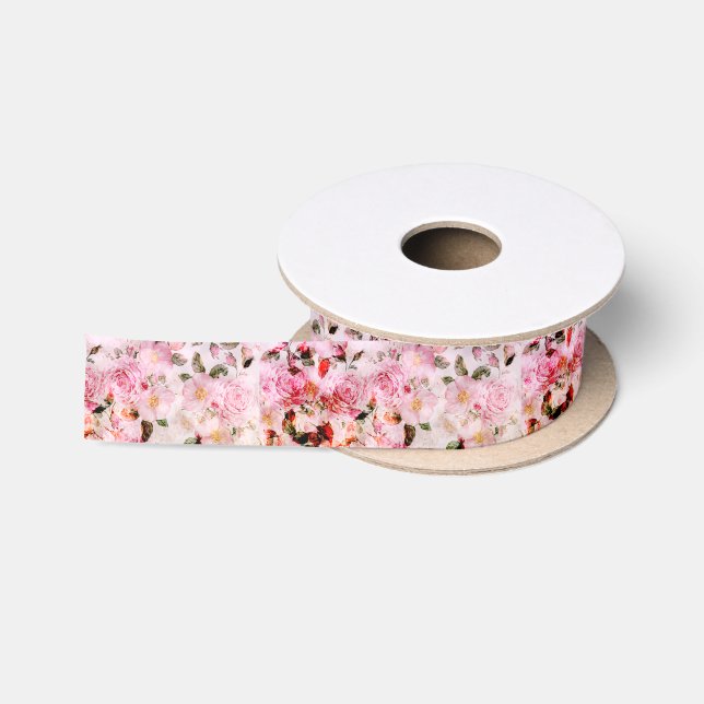 Ruban En Satin Chic Joli Push Pink Rose Floral (Bobine)
