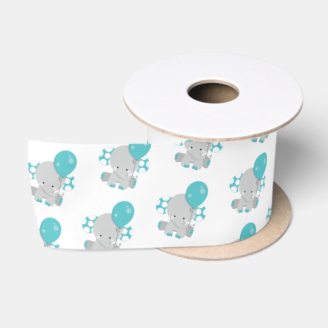 Ruban En Satin Chic Wood Eléphant Turquoise Genre Neutre Baby (Bobine)