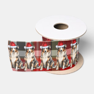 Ruban En Satin Chien berger australien et Noël pillé