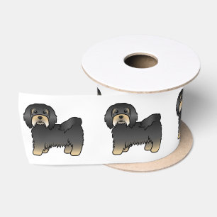Ruban En Satin Chien Caricature Cute, Noir Et Tan Havanais