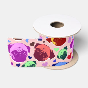 Ruban En Satin Chien Chiot Carlin Style PopArt Rétro