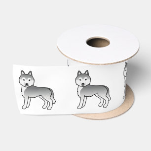 Ruban En Satin Chien de caricature chiche en argent Sibérie Husky
