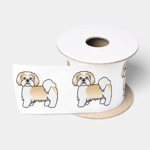Ruban En Satin Chien de dessin animé mignon Lhasa Apso or et blan