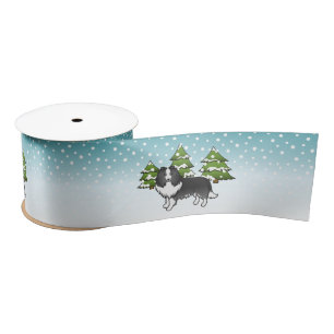 Ruban En Satin Chien-Drapeau De Shetland Bi-Noir Dans Une Forêt D