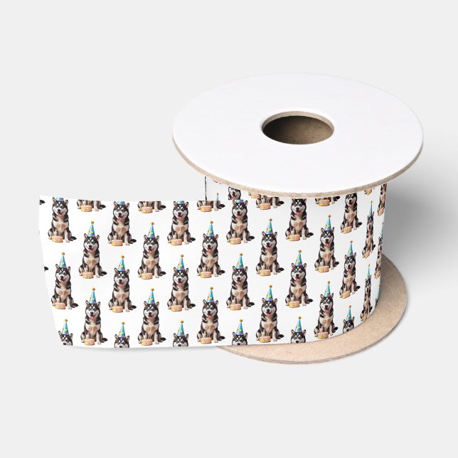 Ruban En Satin Chien Husky Birthday (Bobine)