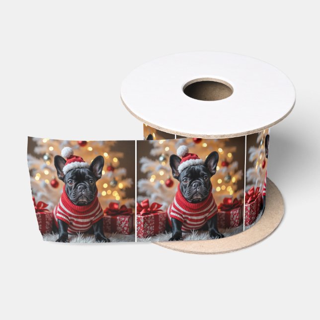 Ruban En Satin Chien-taureau français de Noël à la fourrure (Bobine)
