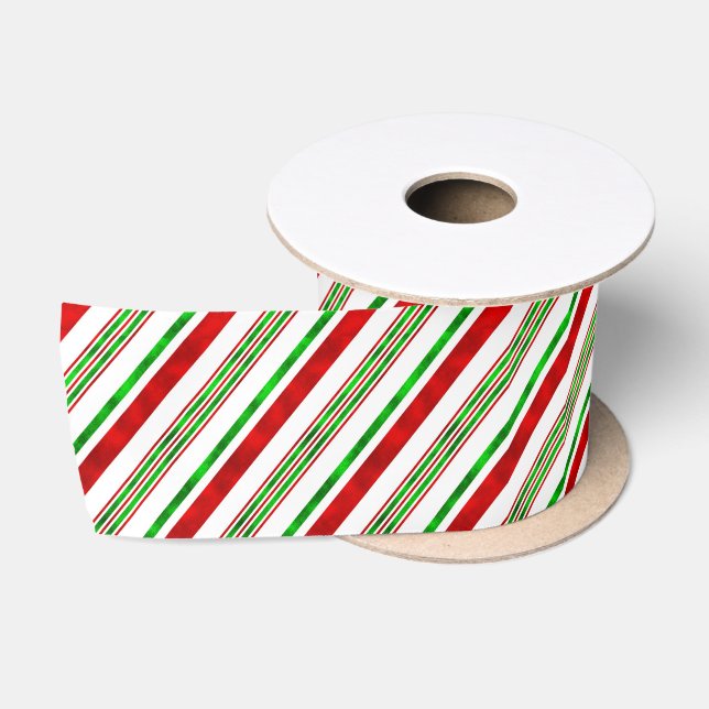 Ruban En Satin Chimmer rouge vert rayures Satin Ribbon (Bobine)