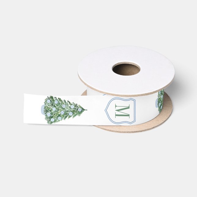 Ruban En Satin Chinoiserie Chic Noël Arbre Monogramme Vacances (Bobine)