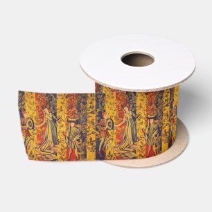Ruban En Satin Chinoiserie médiévale italienne rouge jaune