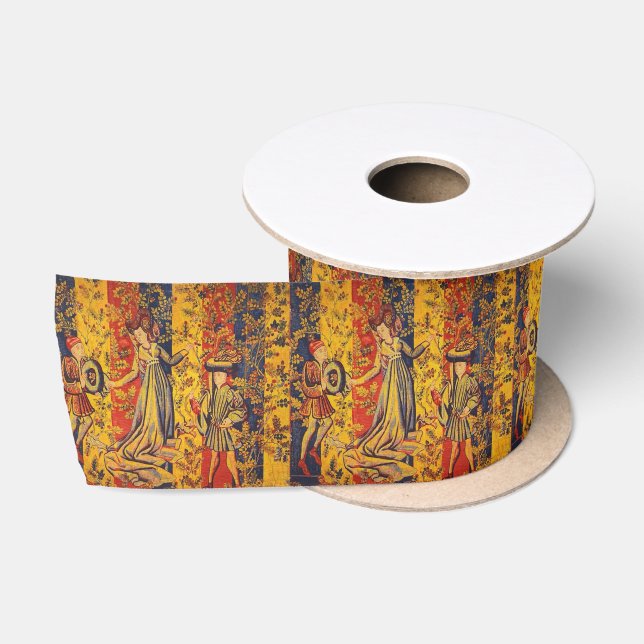 Ruban En Satin Chinoiserie médiévale italienne rouge jaune (Bobine)