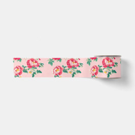 Ruban En Satin Chinoiserie rose et rouge