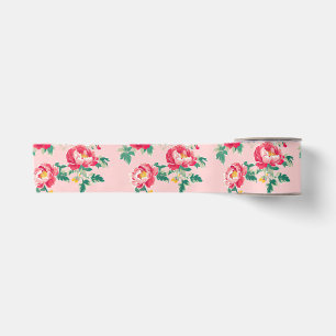 Ruban En Satin Chinoiserie rose et rouge