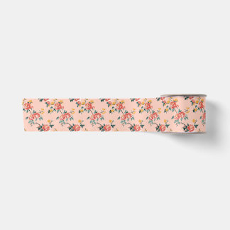 Ruban En Satin Chinoiserie rose pâle Floral