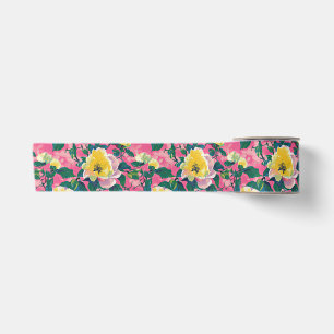 Ruban En Satin Chinoiserie rose peint Floral