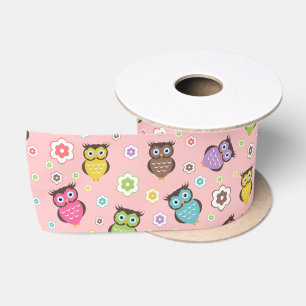Ruban En Satin Chouette adorable et motif floral