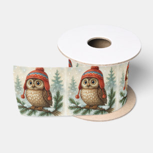 Ruban En Satin Chouette aquarelle dans un bonnet d'hiver