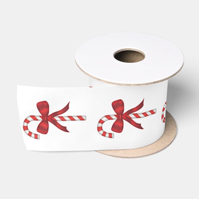 Ruban En Satin Christmas Holiday Candy Cane with Red Bow (Bobine)